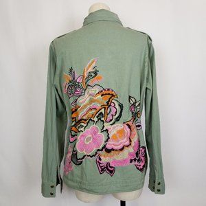 Anthropologie Summer of Love Embroidered Cargo Jacket L